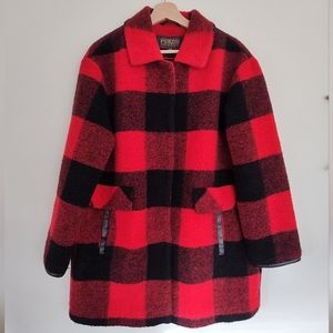 Vintage Pendleton Wool Blend Red Buffalo Plaid Jacket Snap Buttons